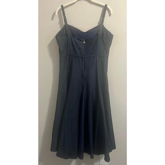 Kate Spade Dark Blue Denim Bow-waist Full Skirt Dress Womens sz. 14 - Picture 5 of 13